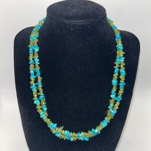 Sterling Silver 925 Turquoise Peridot Chip Multi Strand Necklace 18-21 Inch